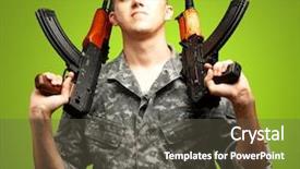  Presentation with gun - Presentation theme consisting of machine guarding - portrait of soldier holding gun background and a dark gray colored foreground