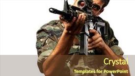  Presentation with target - Theme with machine guarding - soldier gunman aiming his target background and a tawny brown colored foreground