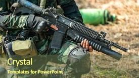  Presentation with war - Presentation enhanced with machine guarding - soldier preparation ready for war background and a tawny brown colored foreground