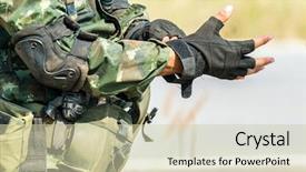  Presentation with war - Presentation theme with machine guarding - soldier preparation ready for war background and a soft green colored foreground