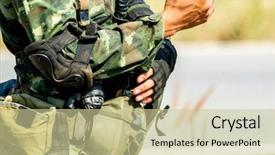  Presentation with war - Presentation design featuring machine guarding - soldier preparation ready for war background and a soft green colored foreground