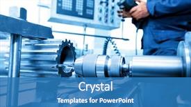  Presentation with cnc machine - Presentation theme consisting of machine in workshop industry industrial background and a teal colored foreground