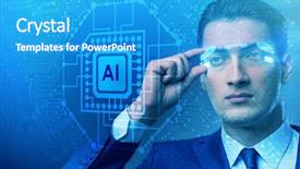  Presentation with computer vision - Cool new slide set with machine learning computer vision - artificial intelligence concept with businessman backdrop and a teal colored foreground