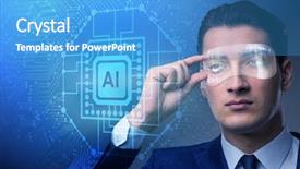  Presentation with computer vision - Cool new theme with machine learning computer vision - artificial intelligence concept with businessman backdrop and a teal colored foreground