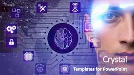  Presentation with machine learning - Cool new PPT layouts with machine learning computer vision - artificial intelligence concept with businessman backdrop and a cobalt blue colored foreground