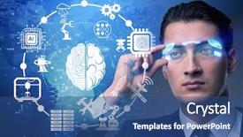  Presentation with machine learning - Slide deck having machine learning computer vision - artificial intelligence concept with businessman background and a ocean colored foreground