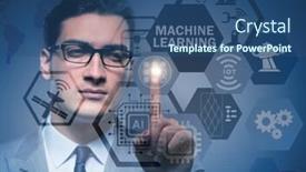  Presentation with machine learning - PPT theme having machine-learning-computing-concept background and a ocean colored foreground