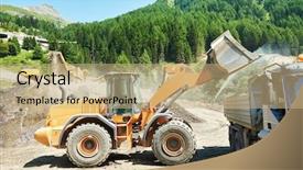  Presentation with dump truck - PPT layouts consisting of rock dumps - heavy wheel side loader excavator background and a coral colored foreground