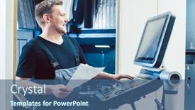  Presentation with machine operator - Presentation theme with machine-operator-programming-modern-industrial background and a ocean colored foreground