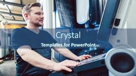  Presentation with machine operator - Colorful presentation theme enhanced with machine-operator-programming-modern-industrial backdrop and a ocean colored foreground