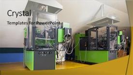  Presentation with manufacturing - PPT theme consisting of machine parts - factory manufacturing unit indoors background and a light gray colored foreground