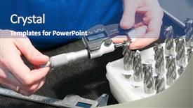  Presentation with industrial machine - PPT theme with machine parts - hands with industrial micrometer gauge background and a ocean colored foreground