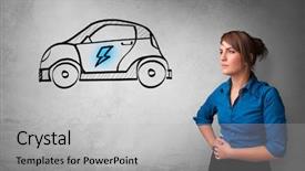  Presentation with electric car - Slide deck consisting of machine power electrical enginering - formal person thinking about electric background and a light gray colored foreground
