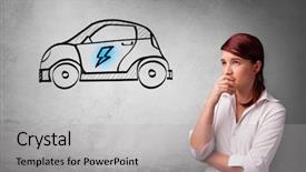  Presentation with electric car - Colorful presentation design enhanced with machine power electrical enginering - formal person thinking about electric backdrop and a light gray colored foreground