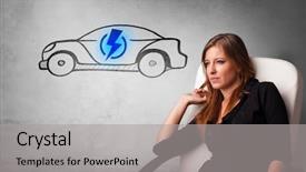  Presentation with electric car - Presentation consisting of machine power electrical enginering - formal person thinking about electric background and a light gray colored foreground
