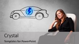  Presentation with electric car - Colorful PPT theme enhanced with machine power electrical enginering - formal person thinking about electric backdrop and a light gray colored foreground