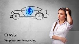  Presentation with electric car - Cool new PPT layouts with machine power electrical enginering - formal person thinking about electric backdrop and a light gray colored foreground