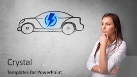 Presentation with electric car - Cool new PPT theme with machine power electrical enginering - formal person thinking about electric backdrop and a light gray colored foreground