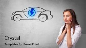  Presentation with electric car - PPT theme consisting of machine power electrical enginering - formal person thinking about electric background and a light gray colored foreground