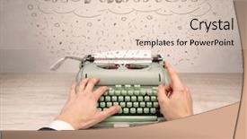  Presentation with medical robot hand and person - PPT theme enhanced with machine related - first person perspective hand writing background and a  colored foreground