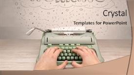  Presentation with first - Beautiful PPT theme featuring machine related - first person perspective hand writing backdrop and a lemonade colored foreground