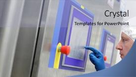  Presentation with control panel - PPT theme with machine safety - technician in white cap background and a light blue colored foreground