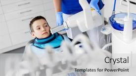  Presentation with modern medicine cardiology concept mixed - Colorful presentation enhanced with machine scanning kid patient teeth backdrop and a light gray colored foreground