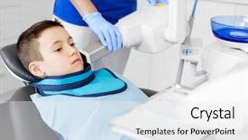  Presentation with modern medicine cardiology concept mixed - Audience pleasing presentation design consisting of machine scanning kid patient teeth backdrop and a white colored foreground