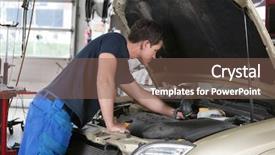  Presentation with garage car - Audience pleasing slides consisting of machine shop - auto mechanic working backdrop and a violet colored foreground