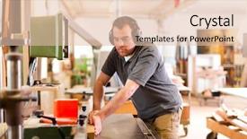  Presentation with ear - Amazing slides having machine shop - carpenter is standing on electric backdrop and a lemonade colored foreground