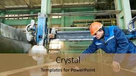  Presentation with manufactur - Beautiful theme featuring machine shop - industrial worker at factory backdrop and a coral colored foreground
