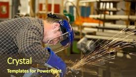  Presentation with factory machine - Slide deck featuring machine shop - machinist grinding metal background and a tawny brown colored foreground