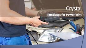  Presentation with mechanic shop - Audience pleasing theme consisting of machine shop - mid section of mechanic holding backdrop and a violet colored foreground