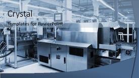  Presentation with machine shop - Colorful slide deck enhanced with machine shop - new tool in modern plant backdrop and a light blue colored foreground