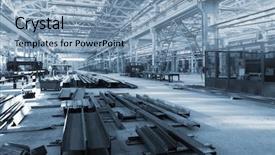  Presentation with machine shop - Cool new PPT layouts with machine shop - new workshop in modern metalworking backdrop and a light blue colored foreground