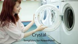  Presentation with supermarket shopping cart buying food - Slides having machine shop - young woman shopping in supermarket background and a  colored foreground