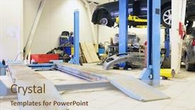  Presentation with mechanic shop - PPT theme having mechanic shop - closeup lift in the car-care background and a lemonade colored foreground