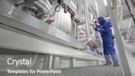  Presentation with mask - Presentation design featuring machine test - technician in mask gloves goggles background and a gray colored foreground