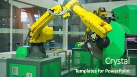  Presentation with precision - Audience pleasing PPT theme consisting of machine tool at industrial manufacture backdrop and a ocean colored foreground