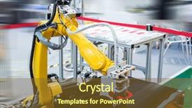  Presentation with robot arm - PPT theme having machine vision - robot arm in a factory background and a tawny brown colored foreground