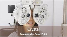  Presentation with machine vision - PPT theme with machine vision - woman doing eye test background and a violet colored foreground