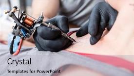  Presentation with artist - PPT theme having machine while making the contour background and a light gray colored foreground