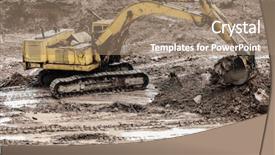  Presentation with construction digging - Theme having machine working at building construction background and a coral colored foreground