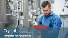  Presentation with brewery - Amazing slide set having machinery - attentive maintainance worker writing backdrop and a ocean colored foreground