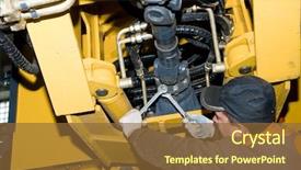  Presentation with wheel loader - Colorful presentation theme enhanced with machinery - repairman worker screwing nuts backdrop and a tawny brown colored foreground