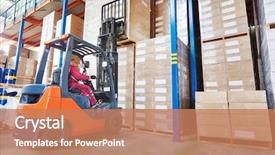  Presentation with forklift - Audience pleasing presentation design consisting of machinery - warehouse worker driver in uniform backdrop and a coral colored foreground