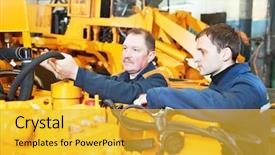  Presentation with manufacturing industry - Cool new slide set with machinery assembling on production line backdrop and a gold colored foreground