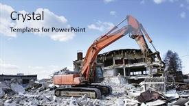  Presentation with machinery - Colorful PPT theme enhanced with machinery at a demolition site backdrop and a light blue colored foreground