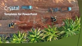  Presentation with trucks - PPT theme consisting of machinery-destroying-forest-excavator background and a violet colored foreground