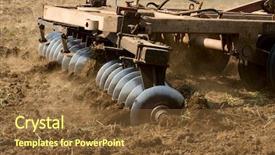  Presentation with agricultural micro irrigation - Colorful slide set enhanced with machines agricoles - part ot agricultural tractor cultivating backdrop and a tawny brown colored foreground